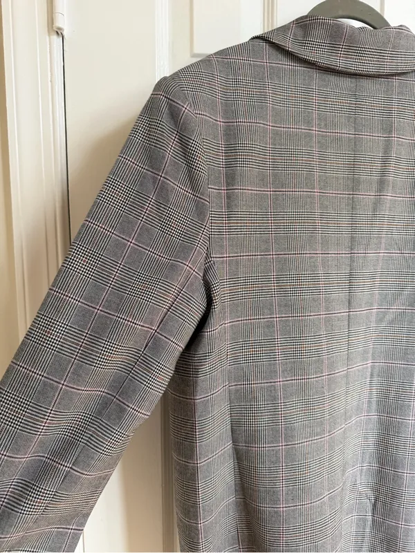 WAYF NWT Gray Plaid Oversized Blazer Pink Windowpane M - Image 7