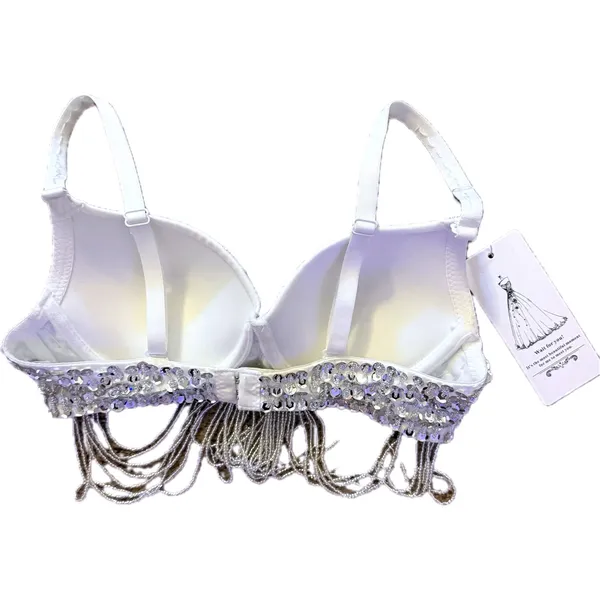 NWT Rhinestone Mermaid Bra Beaded Fringe Belly Dance Rave Festival Top B Cup - Image 3