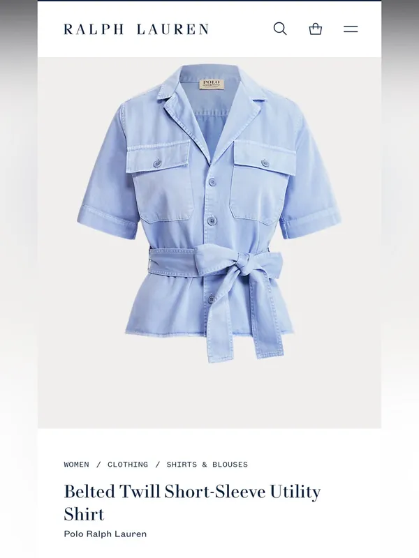 Polo Ralph Lauren Belted Cotton Short Sleeve Utility Safari Blue Shirt - Image 6