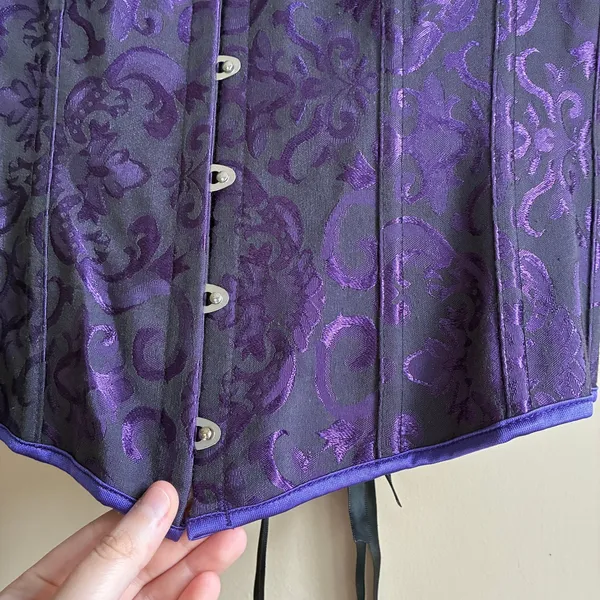 Brocade Damask Lace Up Corset Top Large Purple Women Structured Boned - Image 2
