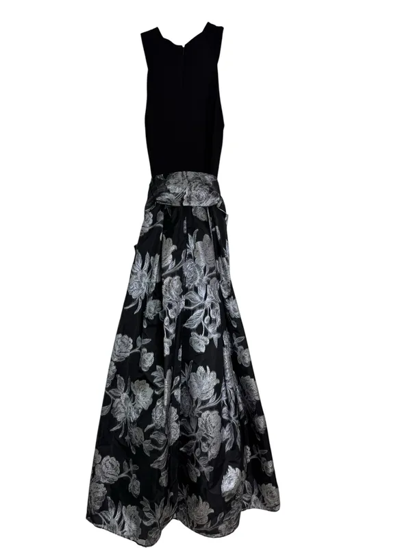 Eliza J Criss Cross Halter Neck Brocade Ling Dress Gown Black Silver Size 4 - Image 5