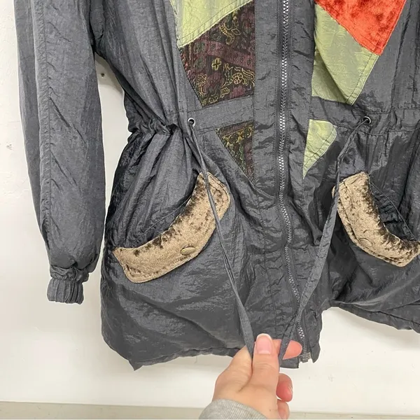 Vintage Atlantic Highlands Black & Green 1990s Parka Coat Womens M Patchwork - Image 11