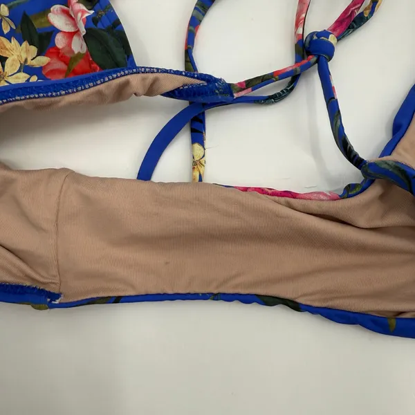 PQ SWIM PILYQ Bikini Bottoms SZ Small Boca Tie String Teeny NEW NWOT Blue Floral - Image 8