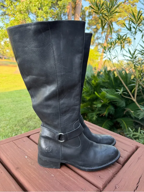 Børn Black Leather Knee High Harness Riding Boots Size 8 $200 Retail - Image 3