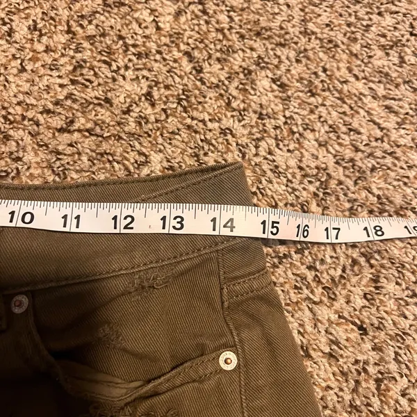 Garage‎ Olive Green Distressed Denim Shorts | Size 01 | Ripped Raw Hem - Image 3