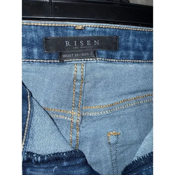 Risen Jeans Dark Wash Distressed Wide Leg Raw Hem 9/29 #776 - Image 9