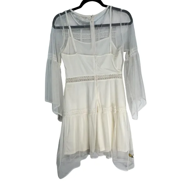 Altar'd State Cream White Mesh Lace Tiered Bell‎ Sleeve Mini Dress Large - Image 6