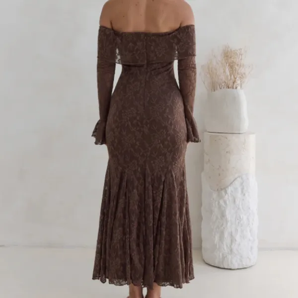 Fortunate One - Brown Here For Love Off Shoulder Mesh Maxi Dress - Image 2