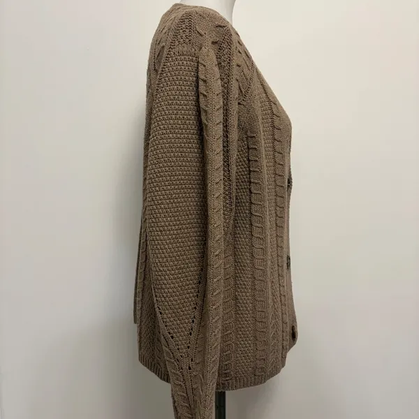 Easel Cardigan M Brown Cable Knit V-Neck Button Front Sweater ET15721 - Image 4