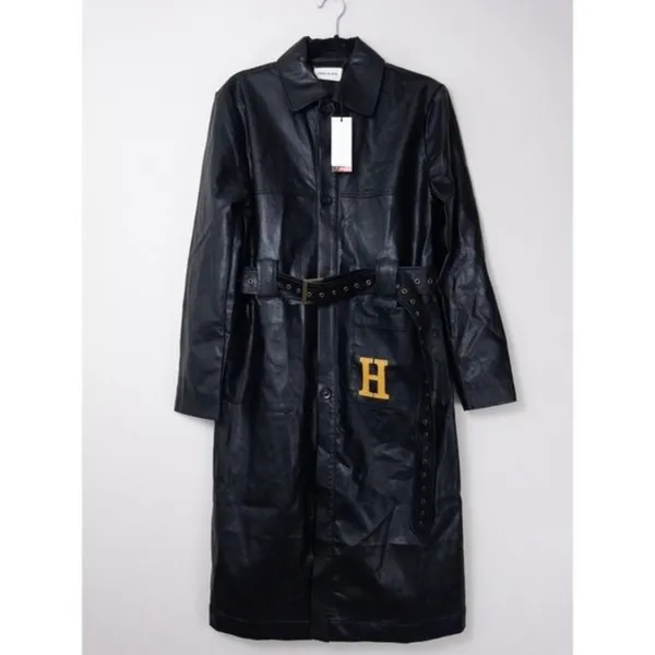NWT Honor The Gift Vegan Leather Belted Trench Coat S Black Oversized Logo - Image 7