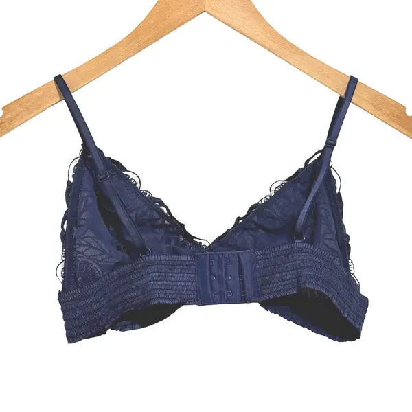 Aerie Navy Blue Floral Lace‎ Triangle Bralette Smocked Band Women's Small Sexy - Image 2