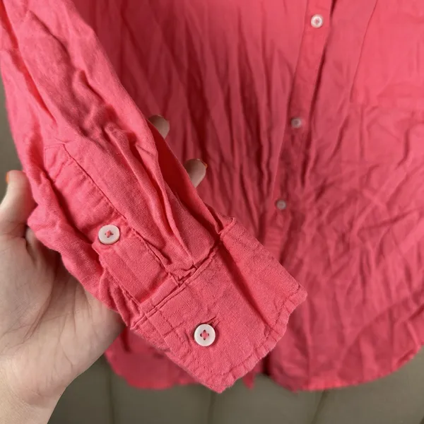 Aerie Oversized Linen Blend Button Up Tunic Top Size Medium Pink Cover-Up Beach - Image 3