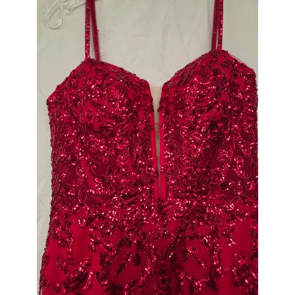 Clarisse Red Long Sequin High Slit Pageant Homecoming Formal Red Dress 6 - Image 4