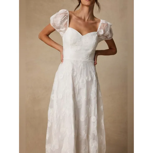 Lulus Sweetest Behavior White Embroidered Puff Sleeve Midi Dress Size Medium - Image 5