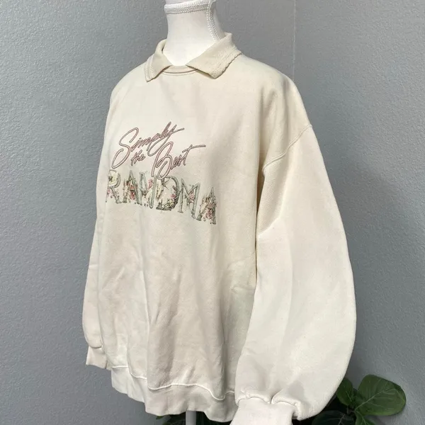 Vintage Lee Creme Simply The Best Grandma Graphic Floral Collar Sweatshirt - Image 3