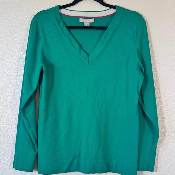 Banana Republic Green V Neck Merino Wool Sweater Women XL Classic Festive Preppy - Image 6