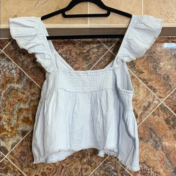 BP Nordstrom Blue Illusion Gauze Babydoll Flutter Sleeve Empire Top XL - Image 4