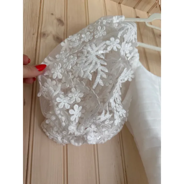 NWT Lulus Charming Potential White Organza Backless Puff Sleeve Mini Dress Sz M - Image 4
