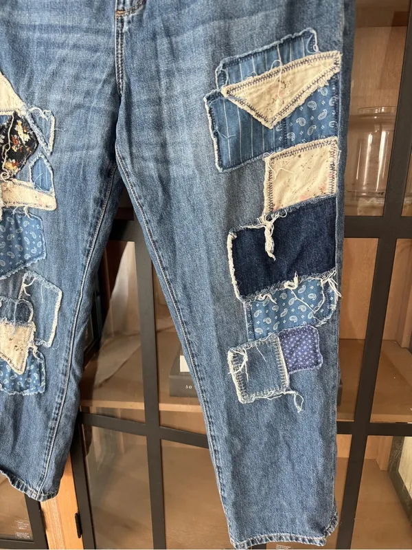 Sundance Driftwood Patchwork jeans Abbey mom Free People High Rise boyfriend boho floral - Image 8