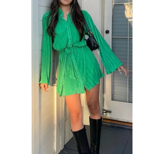 Peppermayo Soho Chic Pleated Shirt Dress Jade Green Sz 8 - Image 5