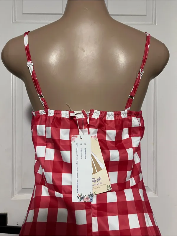 NWT Red and White Gingham plaid Midi check Sundress L costume vintage inspired - Image 9