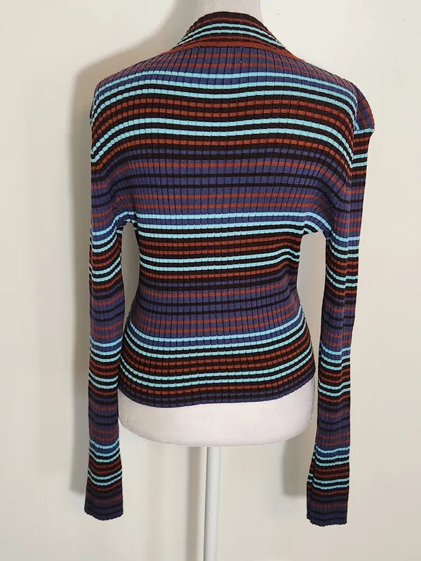 Madden NYC Multicolor Striped Ribbed Knit Crop Top Size Large - Image 4