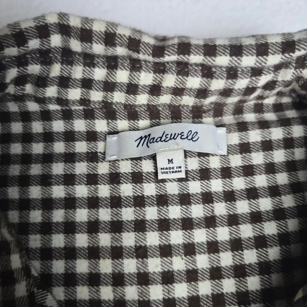 Madewell Brown Gingham Check Button Down Tie Front‎ Cotton Shirt AE769 Womens M - Image 6