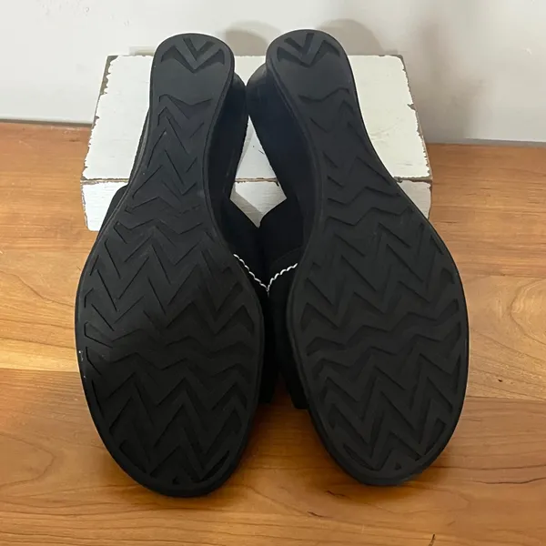Eurostep Allspice Black Leather Wedge Sandals Slides White Stitching Womens‎ 9M - Image 6