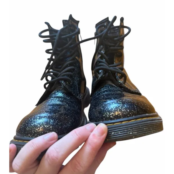 DR. MARTENS “Doc’s” Black 1460 Patent Glitter Lace-Up Boots with Side Zip 6 - Image 4