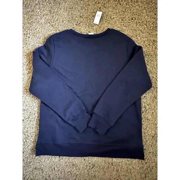GAP Navy Logo Crew Neck Pullover Sweatshirt Womens Regular S Fleece Long Sleeve - Image 2