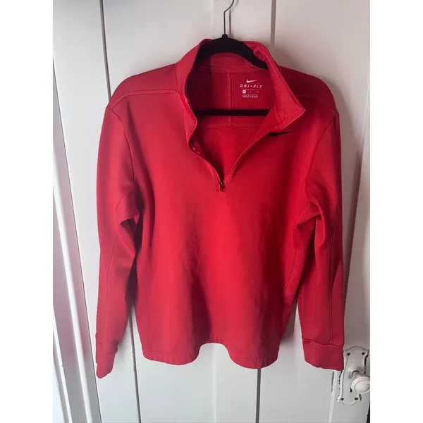 Nike Womens Dri-Fit 1/4 Zip Pullover Size Medium Red Long Sleeve Running Top - Image 2