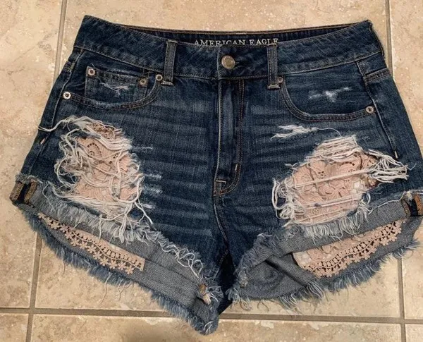 American Eagle Denim Shorts With Lace Pockets - Image 2