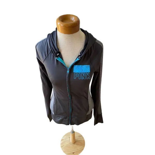 Pink Victoria’s Secret gray zipper hoodie size XS - Image 3