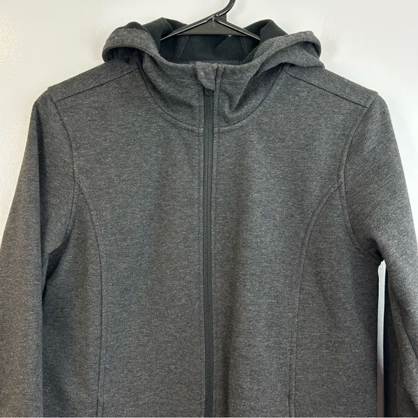 Lands End Soft Shell Hooded Grey Zip Up Fleece Lined Jacket Size XS - Image 2