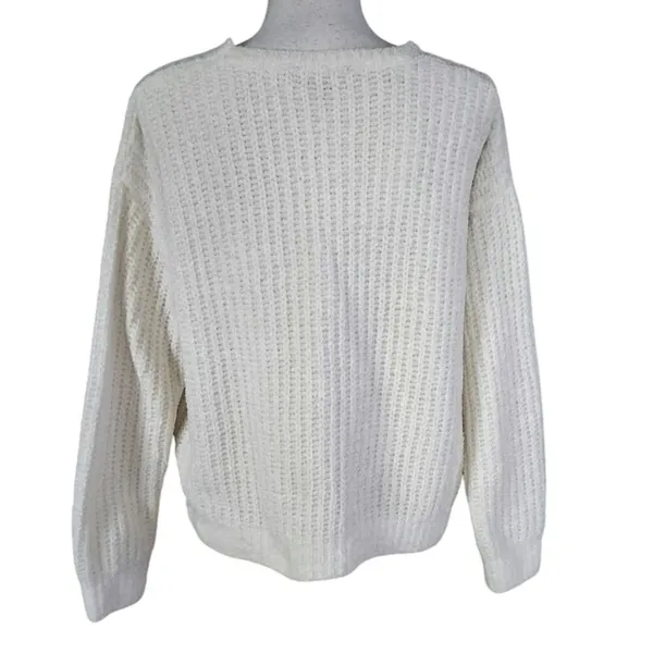 Express Size XS Cropped V Neck Sweater Chenille Ribbed Knit Ivory Oversized Boxy - Image 2