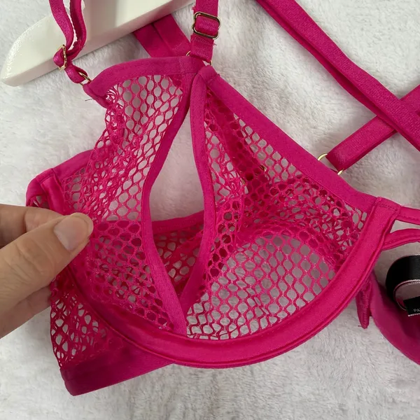 Victoria's Secret Very Sexy Low Cut Demi Unlined Fishnet Mesh Bra Pink Large NEW - Image 11