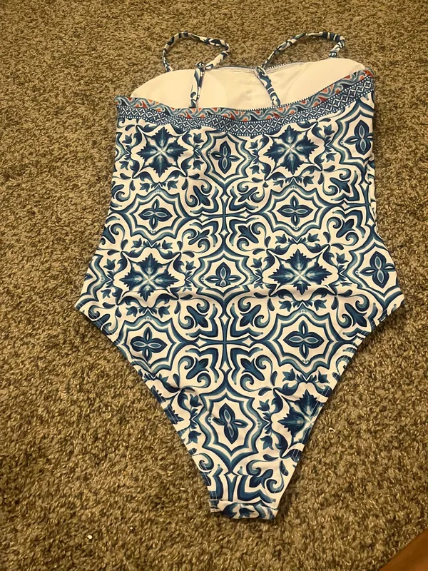 Women One Piece Swimsuit Adjustable Spaghetti Straps Print Bathing Suit with - Image 5
