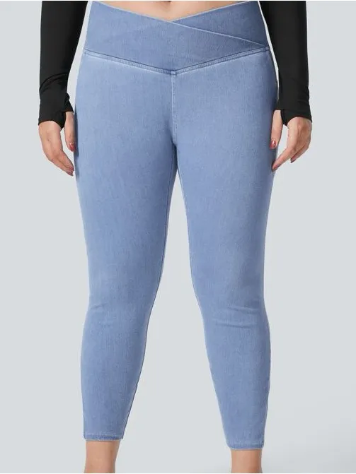 Halara Flex Crossover Side Pocket Washed Stretchy Knit Denim Work Legging - Image 2
