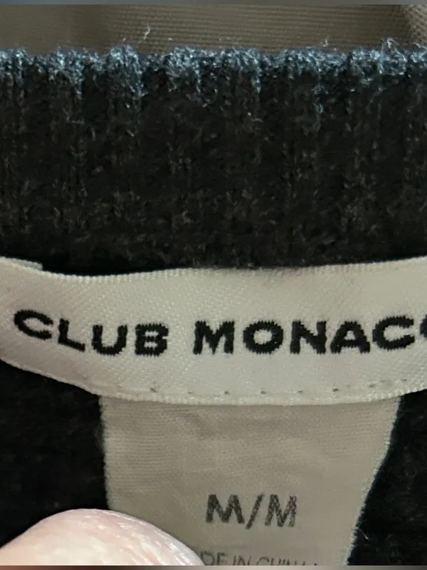 Club Monaco Black Waffle-Knit Long Sleeve Layered Sweater insert Plaid Hem Sz M - Image 2