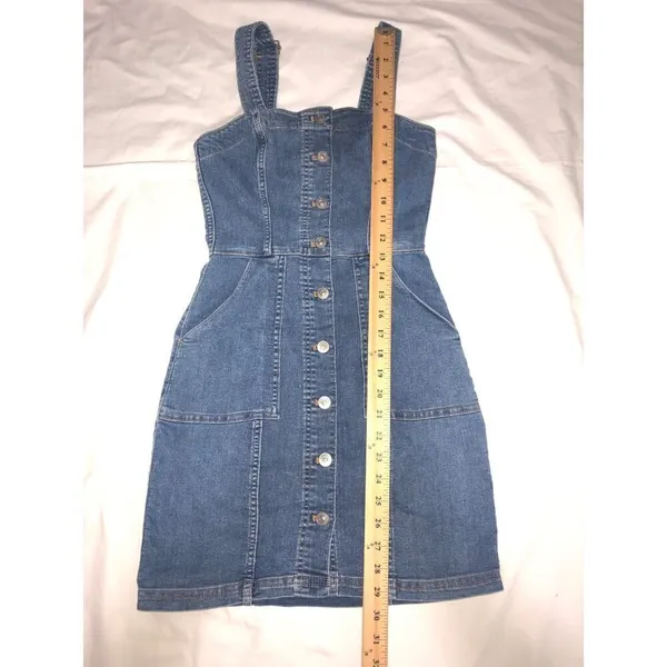 Denim Dress Size 0 H&M Divided Blue Button Front Pockets Stretch Adjustable - Image 5