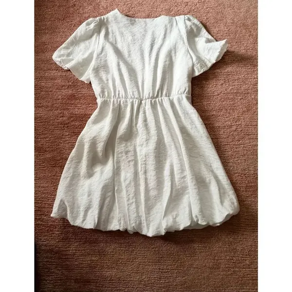 PrettyGarden White Wrap Dress XL Puff Sleeve V-Neck Flowy - Image 9