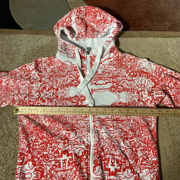 Y2K‎ Nikita Womens Red White All Over Doodle Print Full Zip Hoodie Sweatshirt S - Image 4