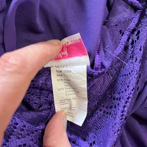 SHIRLEY OF HOLLYWOOD Vintage Silky Sheer Lace Mini Slip Dress Lingerie Sz L EUC - Image 5