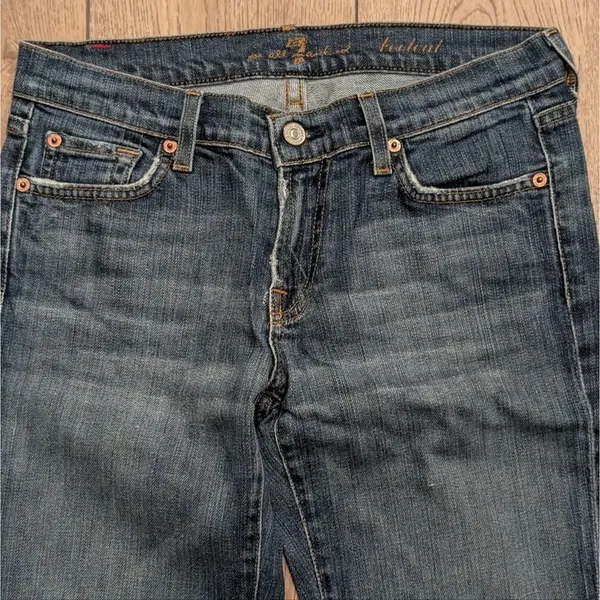 7 For All Mankind Womens 28 Bootcut Jeans Designer Denim Dark Faded Wash USA - Image 2