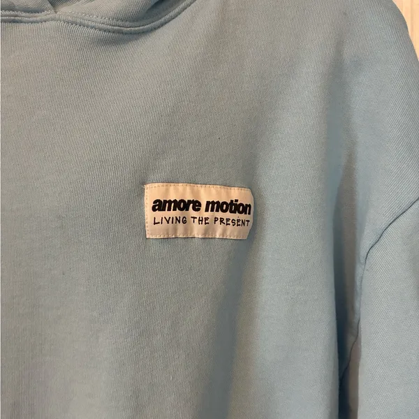 Women Blue Pacific Republic hoodie with black writing. Size M #amoremotion - Image 3