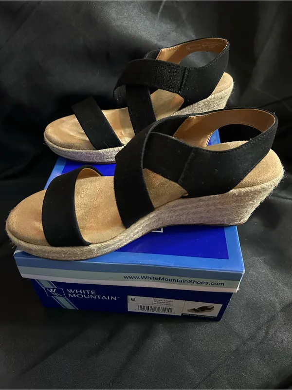 White Mountain Yanda Black Espadrille Wedge Sandals In Original Box SZ 8 - Image 4