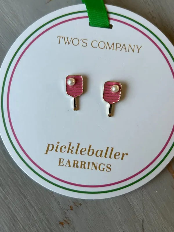 NWT Two's Company Pickleball Earrings Pink with Pearl Gift Accessory Pickleball - Image 5