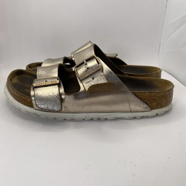 Birkenstock Arizona Sandals Women's Size 37 US‎ 6 Gold Double Strap - Image 7