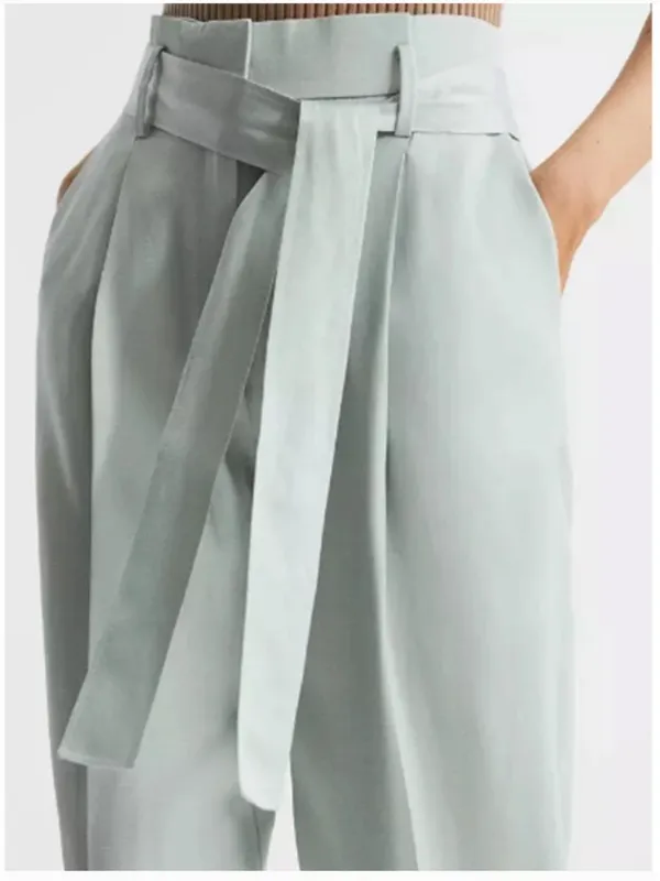 REISS Mylie Tapered Trousers Pants 10 Mint Green‎ High Rise Belted Sz 10 - Image 2