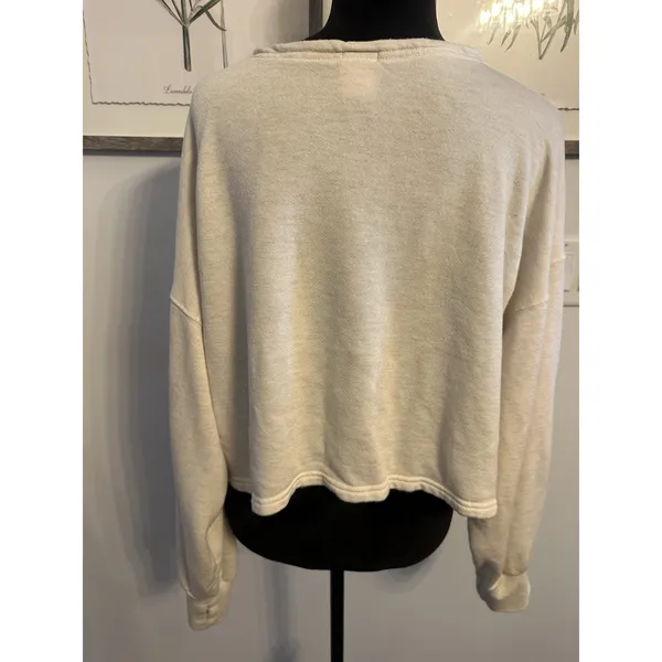 Offline By Aerie Sweatshirt Ruched Front Long Sleeve Vneck Thumbholes Beige XL - Image 2